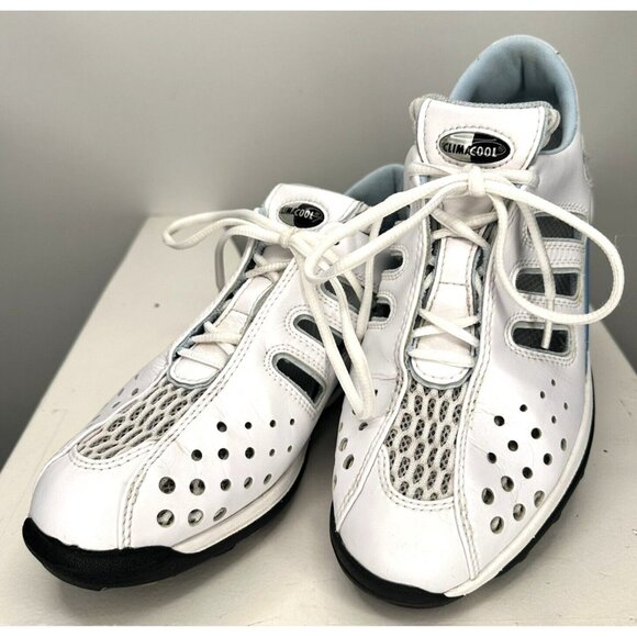 Adidas Womens Shoes Leather Golf Sneakers Adiprene Climacool White Blue Size 6 - Picture 1 of 13